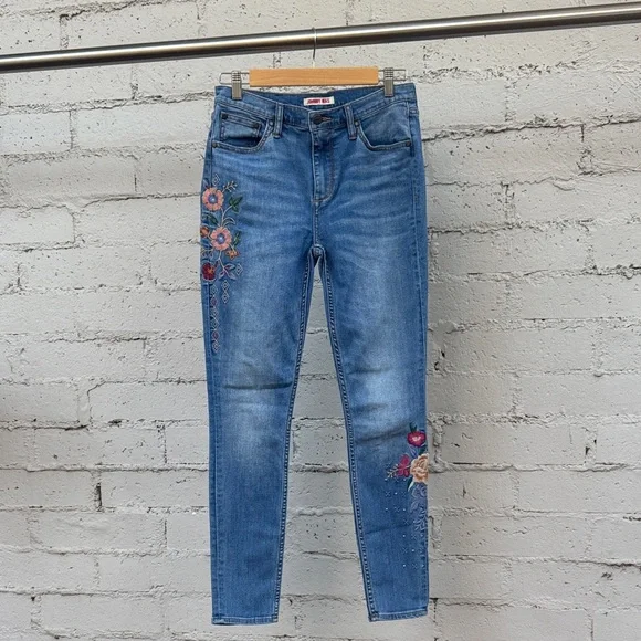 VINTAGE Johnny Was The Skinny Jean Floral Embroidered Mid-Rise Size 26